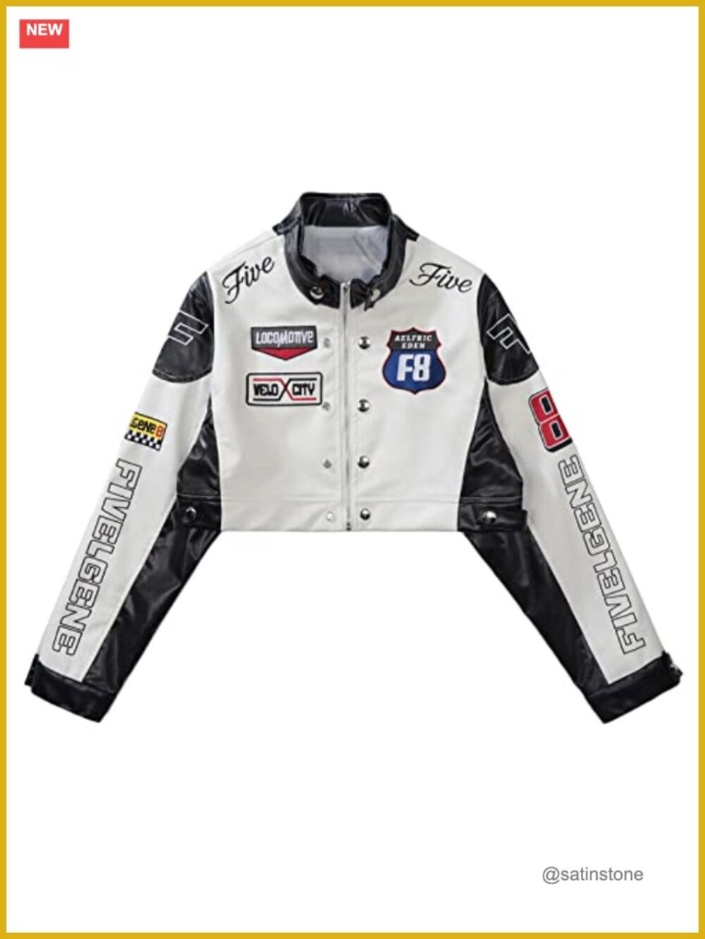 Cropped Faux Leather Moto Biker Racing Jacket